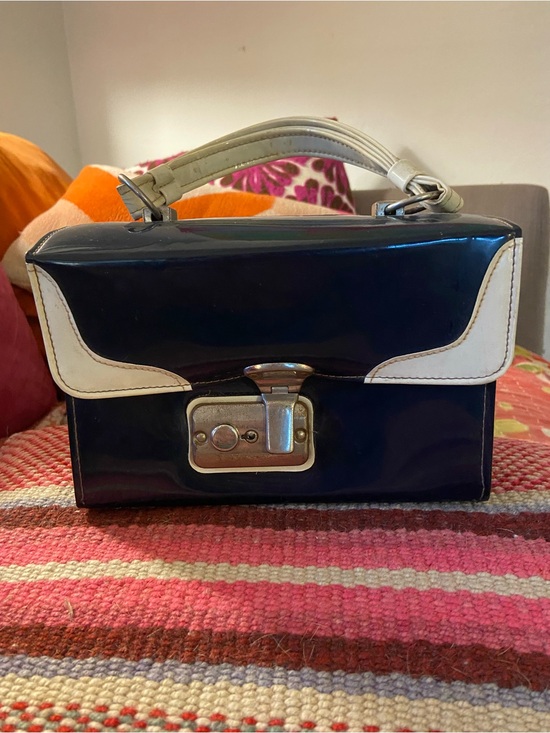 Vintage Handbags - Vintage Navy and White Patent Top-Handle Mini Bag